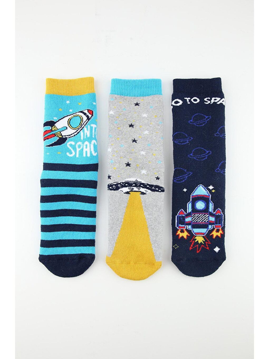 Karışık 3lü Uzay Kaydırmaz Taban Havlu Çocuk Çorap