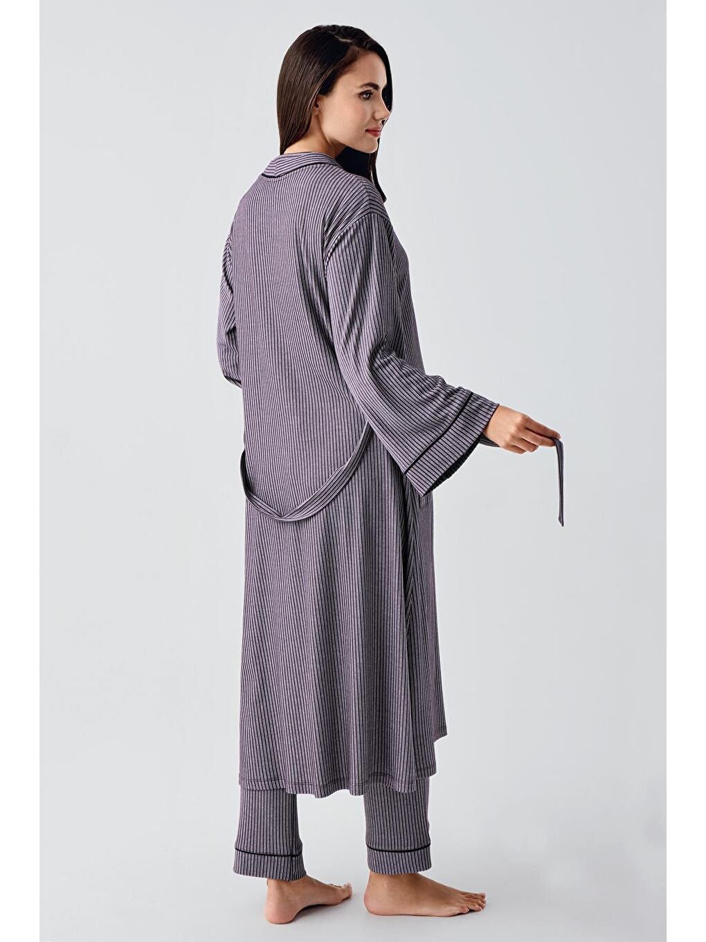 Mor Bebe Yaka Düğmeli Uzun Kollu Hamile Sabahlık Pijama Takım 23111-5