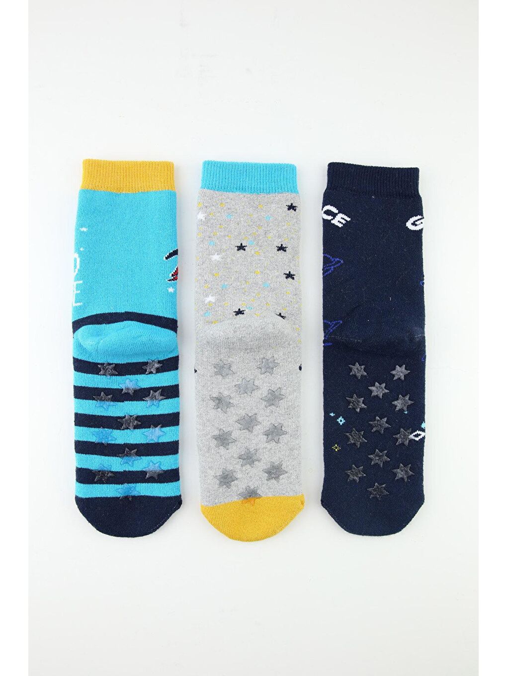 Karışık 3lü Uzay Kaydırmaz Taban Havlu Çocuk Çorap-1