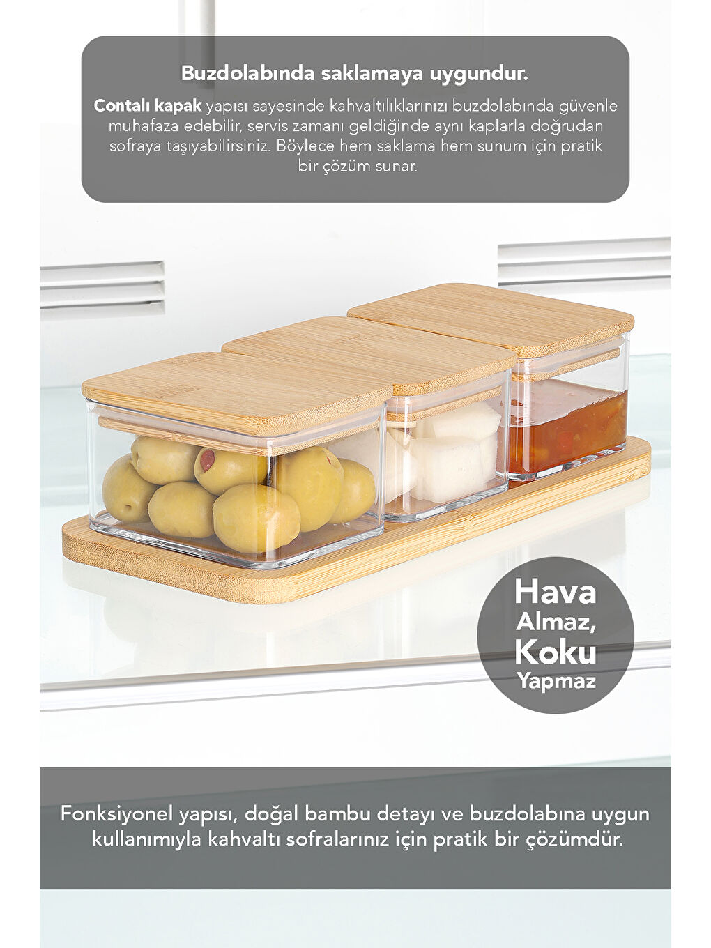 Bej Bambu Kapak Kapaklı Saklama Kabı 250 ml-2