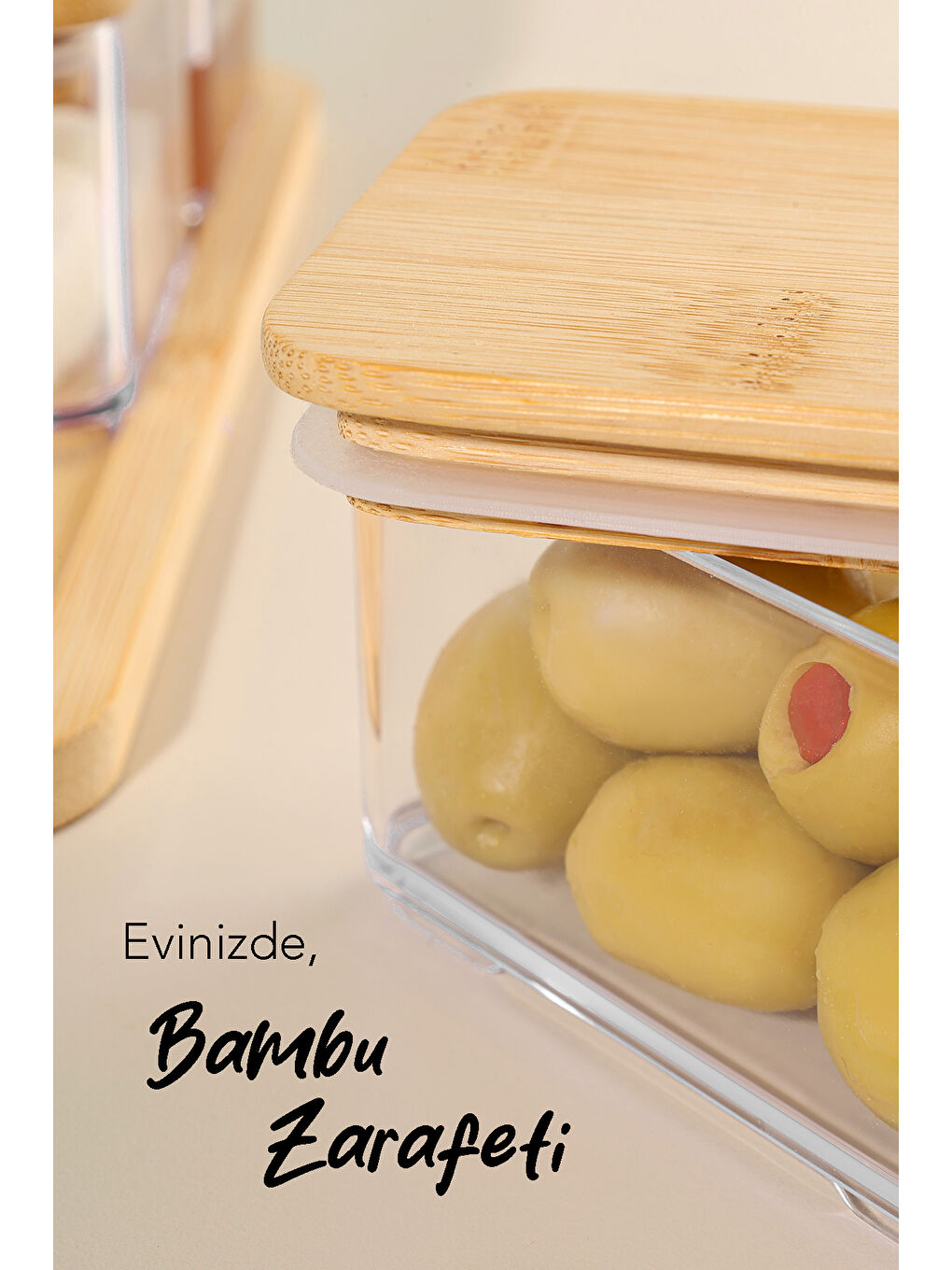 Bej Bambu Kapak Kapaklı Saklama Kabı 250 ml-3