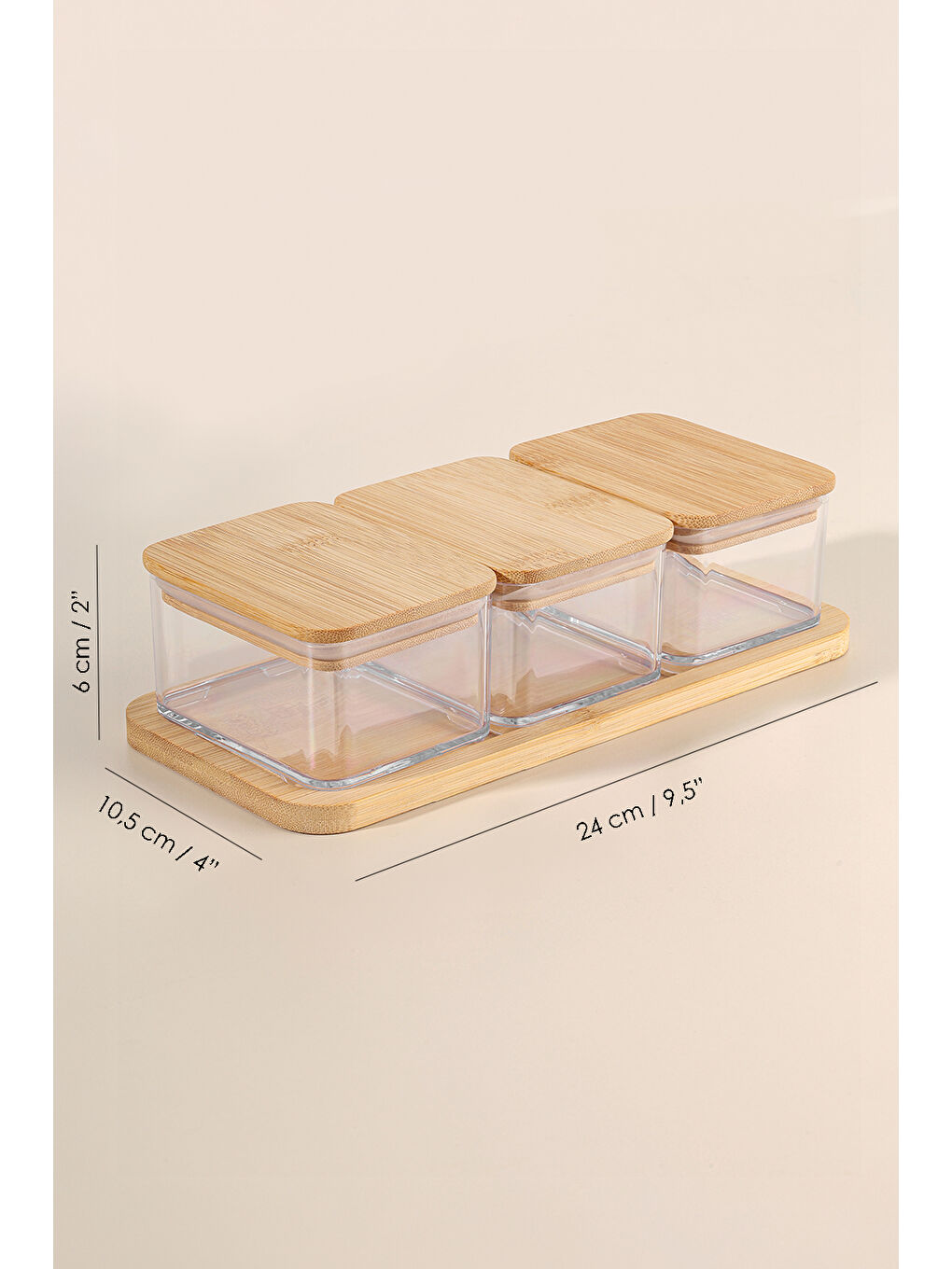 Bej Bambu Kapak Kapaklı Saklama Kabı 250 ml-4