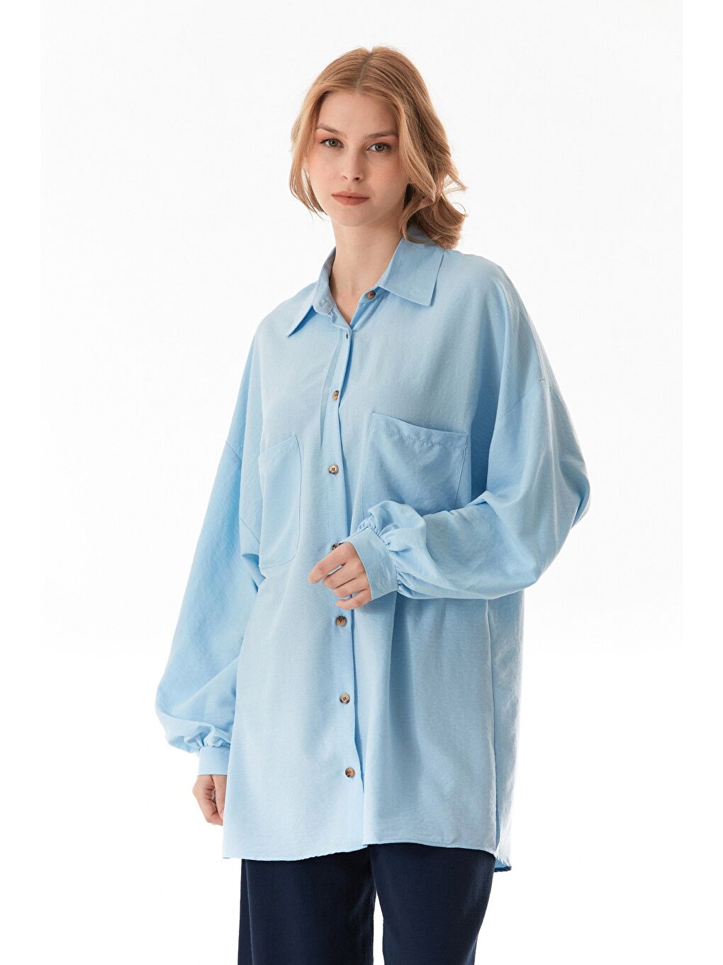 Mavi Fullamodest Oversize Balon Kol Gömlek-4