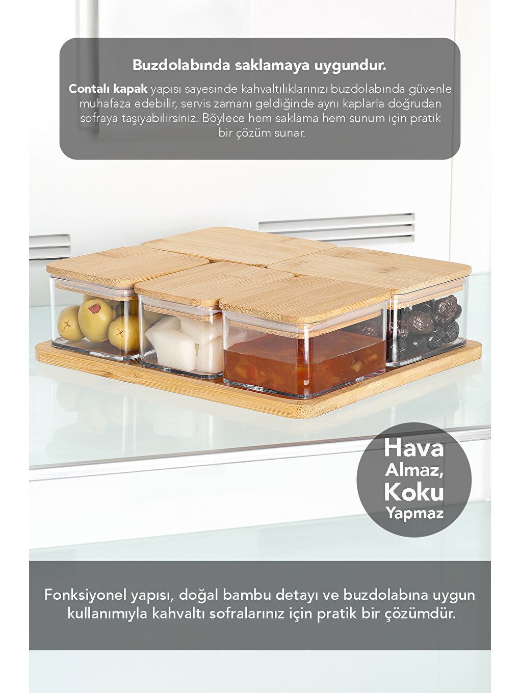 Bej Bambu Kapak Kapaklı Saklama Kabı-2