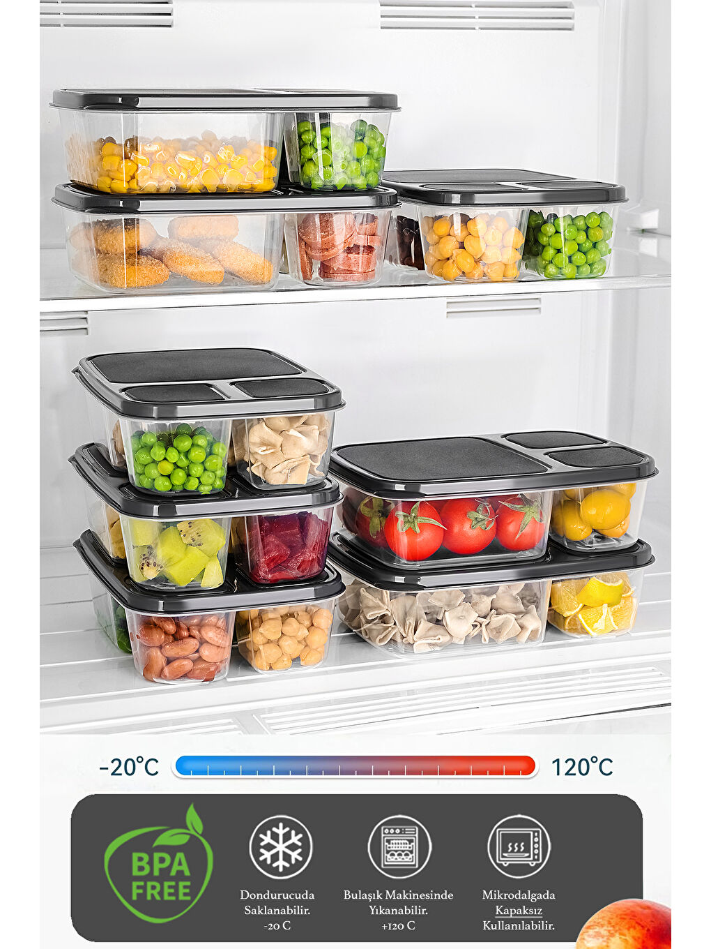 Gri 8'li Dikdörtgen 3 Bölmeli Saklama Kabı-1