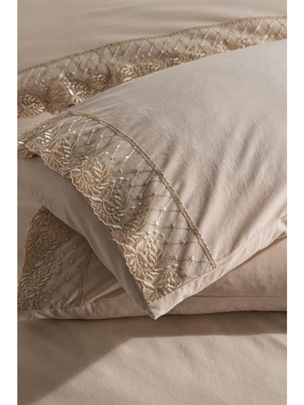 Karışık Fransız Dantelli Suzan Çeyizlik Nevresim Takımı Cappucino-3