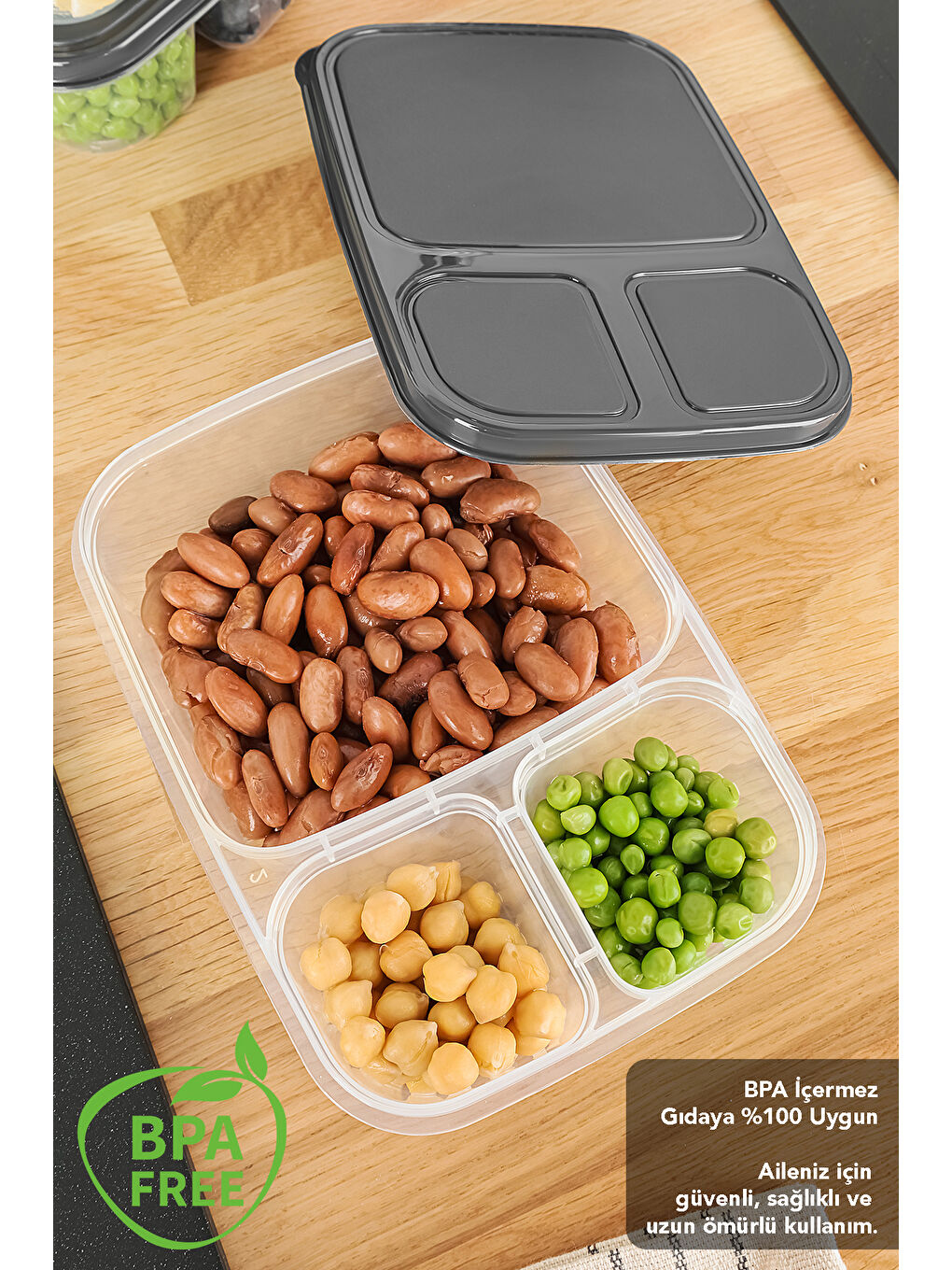 Gri 8'li Dikdörtgen 3 Bölmeli Saklama Kabı-3