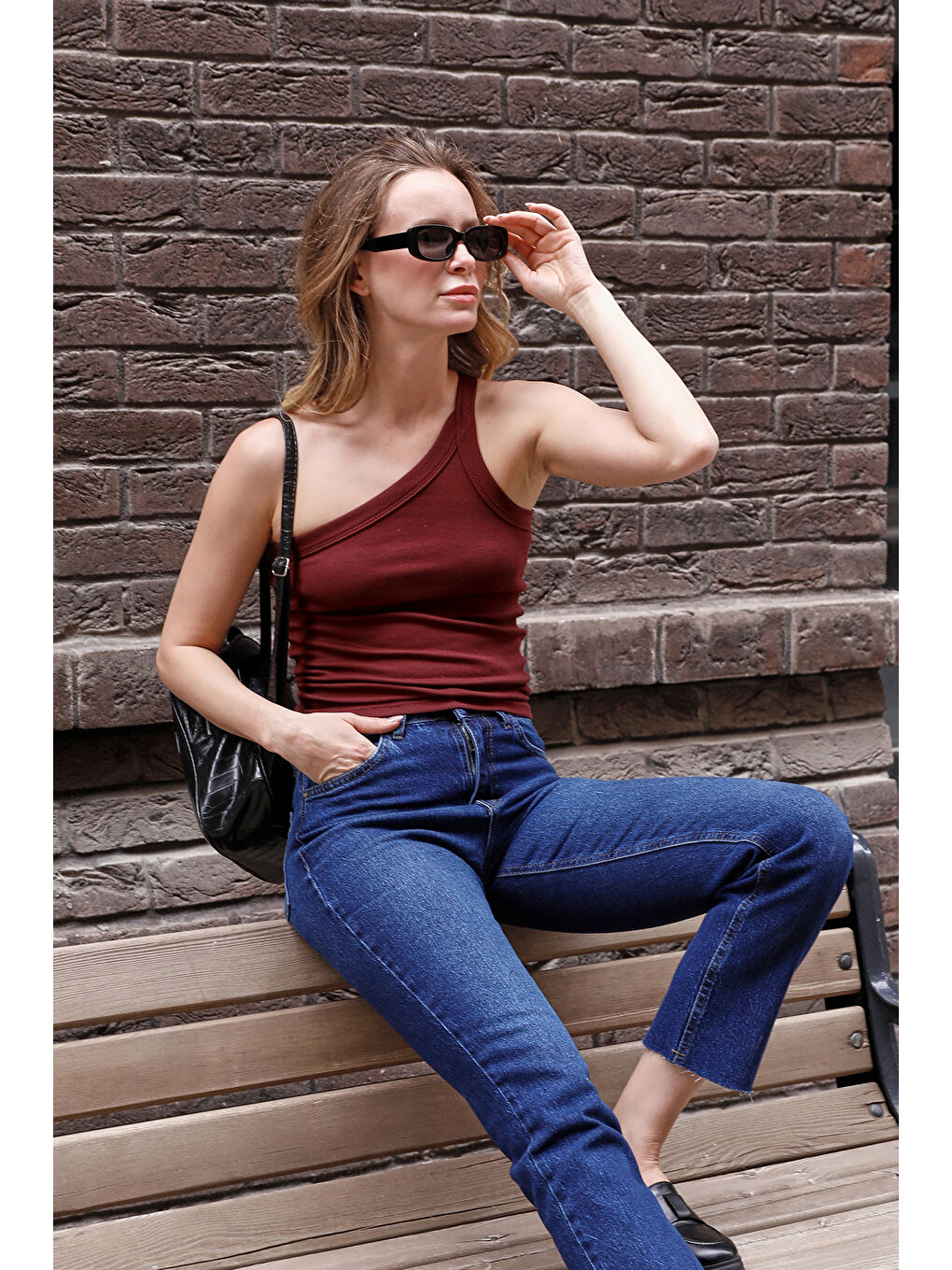 Bordo Basic Fitilli Tek Kol Modal Body-4