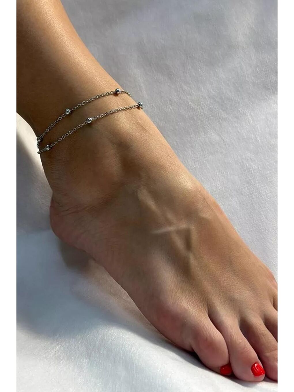 Gri Topçuk Zincirli Çelik Halhal