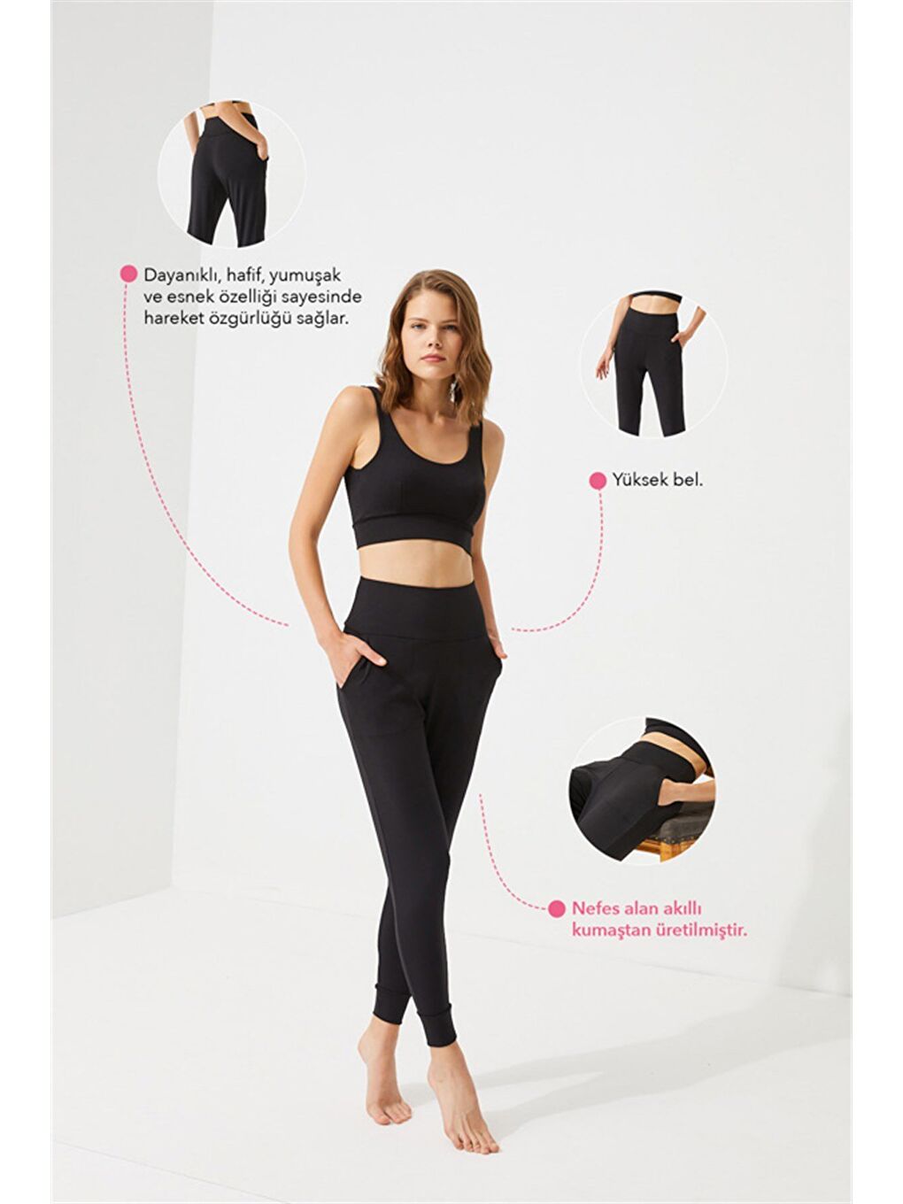 Siyah Yüksek Bel Çift Cepli Kadın Jogger Eşofman Altı-6
