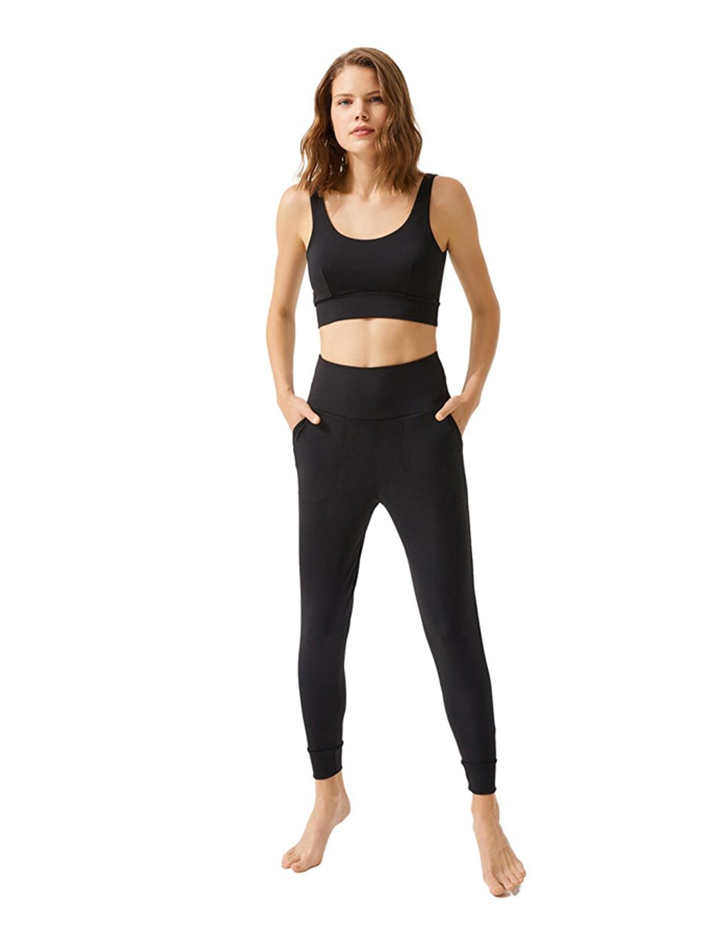 Siyah Yüksek Bel Çift Cepli Kadın Jogger Eşofman Altı-7