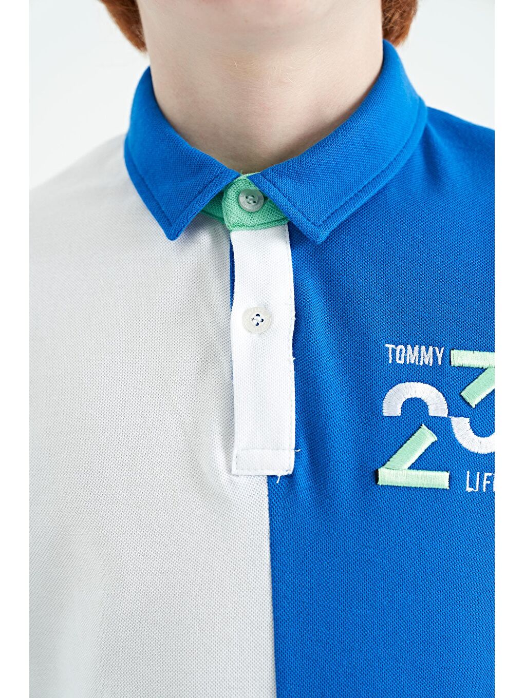 TOMMYLIFE Açık Yeşil Renk Bloklu Nakış Detaylı Standart Kalıp Polo Yaka Erkek Çocuk T-Shirt - 11108 - 4