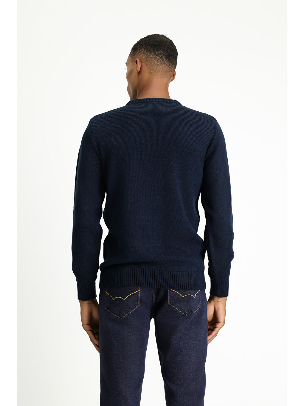 Lacivert Bisiklet Yaka Regular Fit Desenli Triko Kazak-3