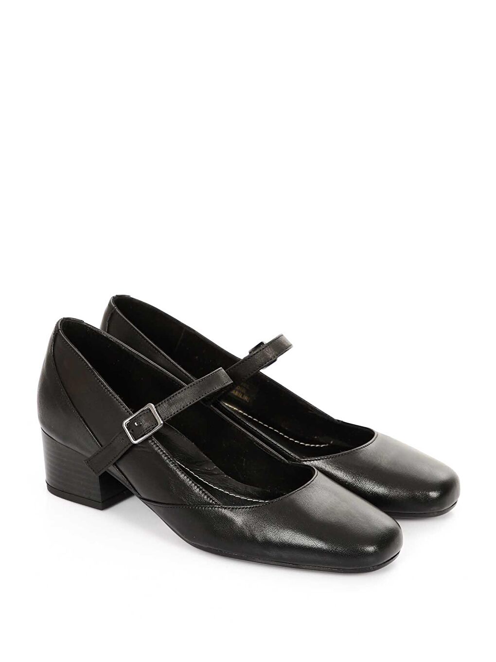 Siyah SİYAH  Hakiki Deri Küt Burun Kısa Kalın Topuklu Kadın Ayakkabı 24220-1