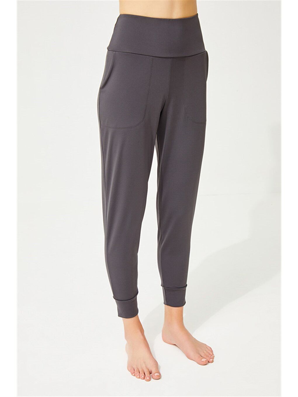 Gri Füme Yüksek Bel Çift Cepli Kadın Jogger Eşofman Altı-7