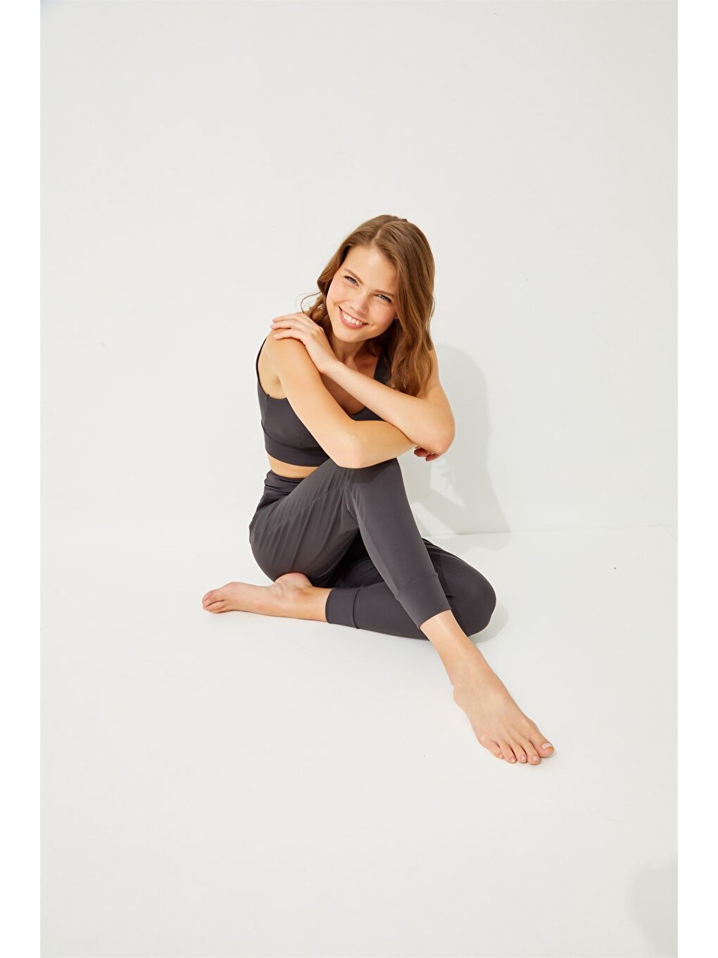 Gri Füme Yüksek Bel Çift Cepli Kadın Jogger Eşofman Altı-8