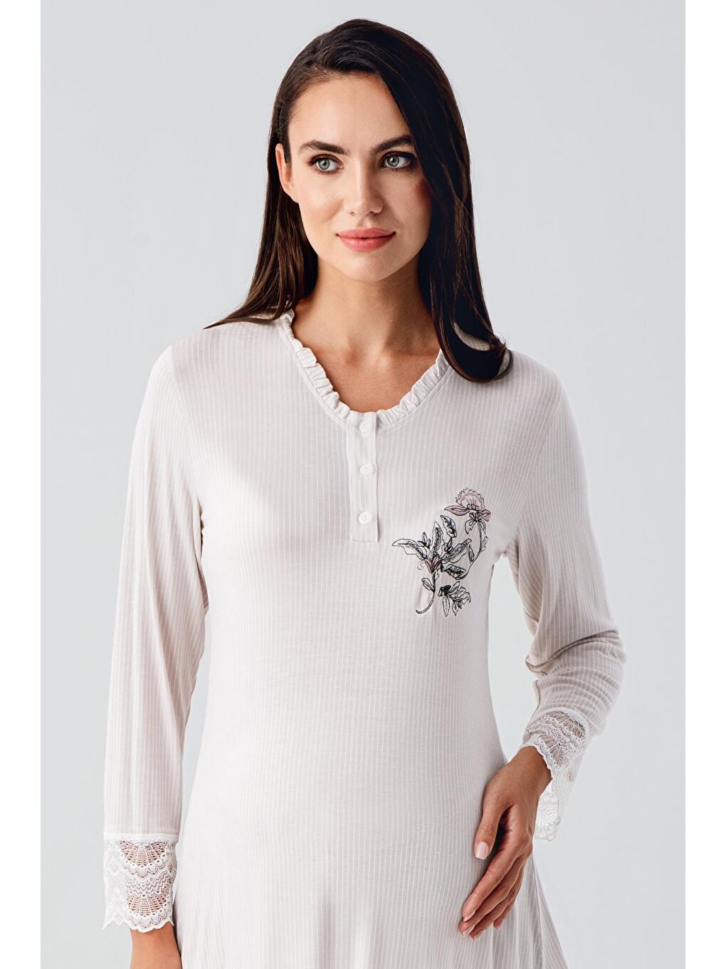 Artış Pembe Uzun Kollu Düğmeli Desenli Esnek Viskoz Hamile Sabahlık Pijama Takım 23100 - 3