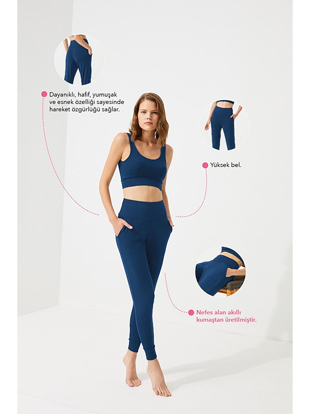 Lacivert Yüksek Bel Çift Cepli Kadın Jogger Eşofman Altı-4