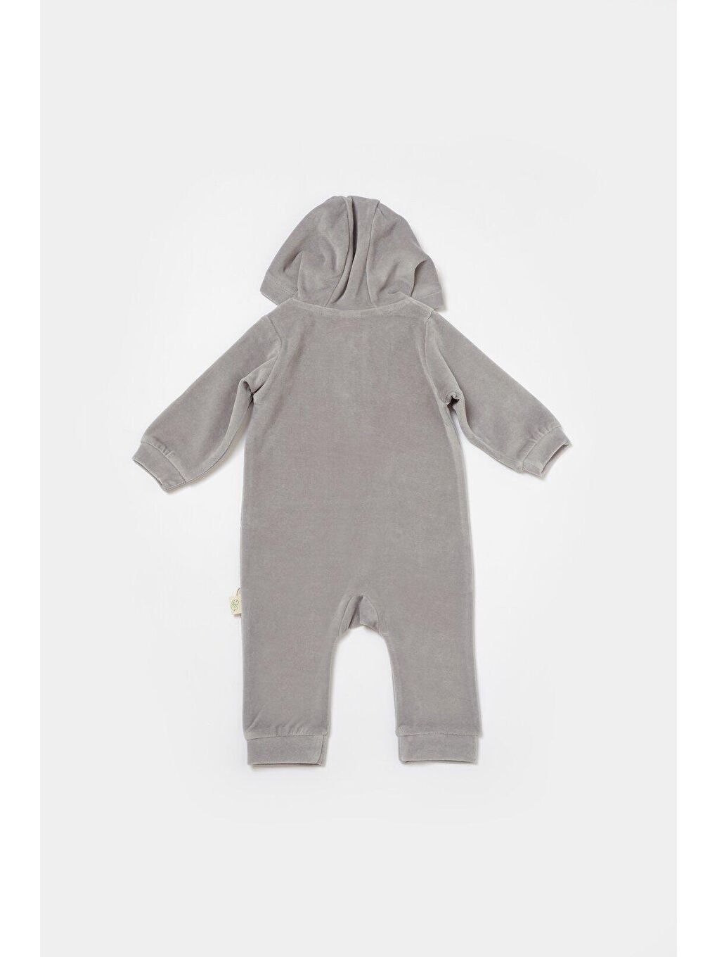 Gri Kadife Kapüşonlu Fermuarlı Tulum-2