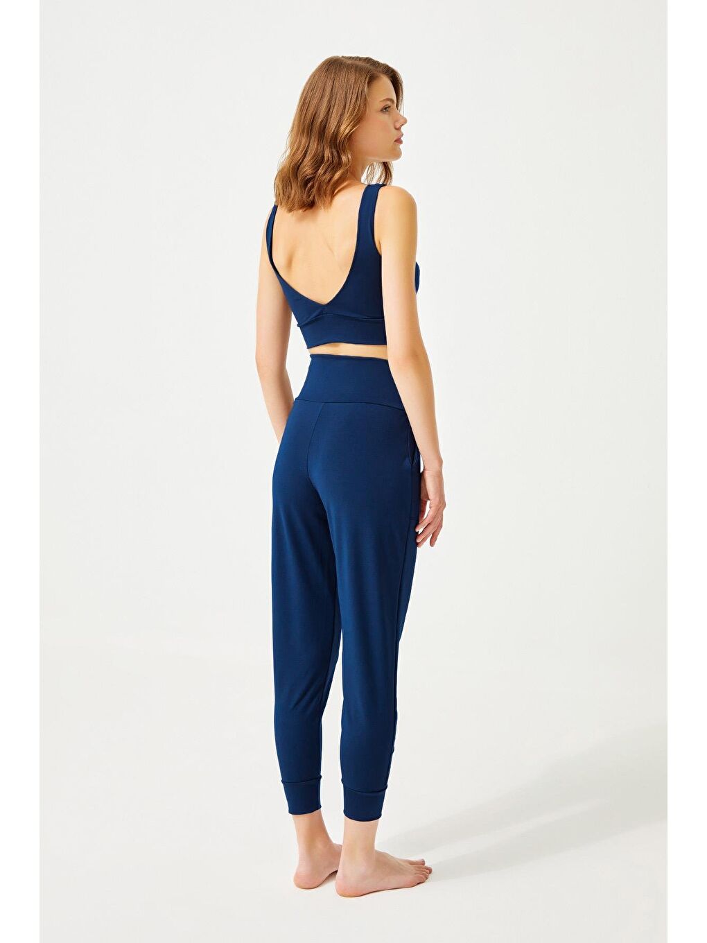 Lacivert Yüksek Bel Çift Cepli Kadın Jogger Eşofman Altı-5