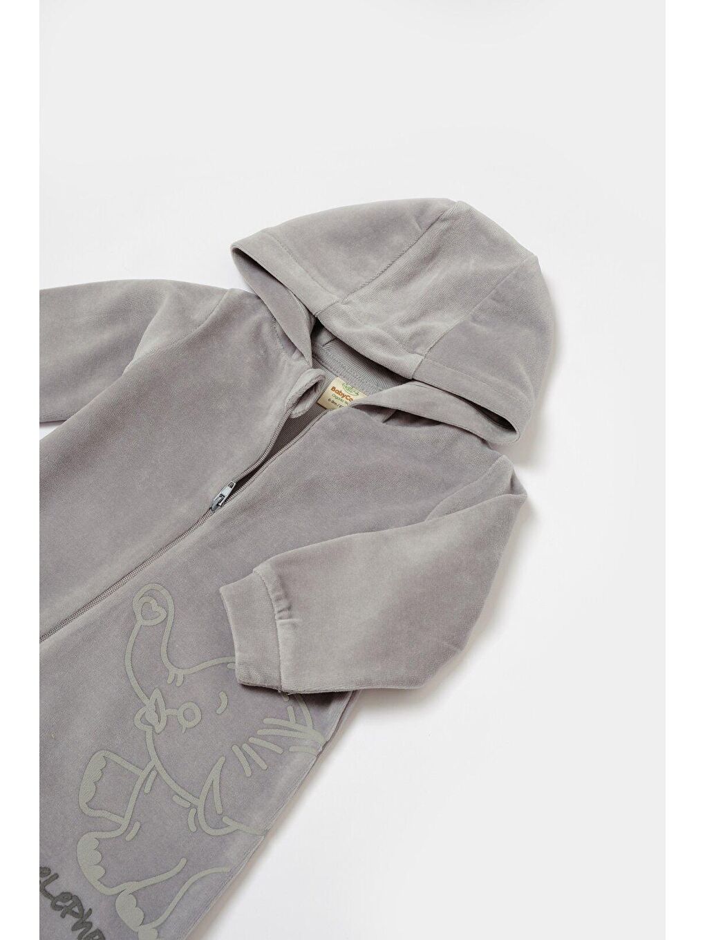 Gri Kadife Kapüşonlu Fermuarlı Tulum-3
