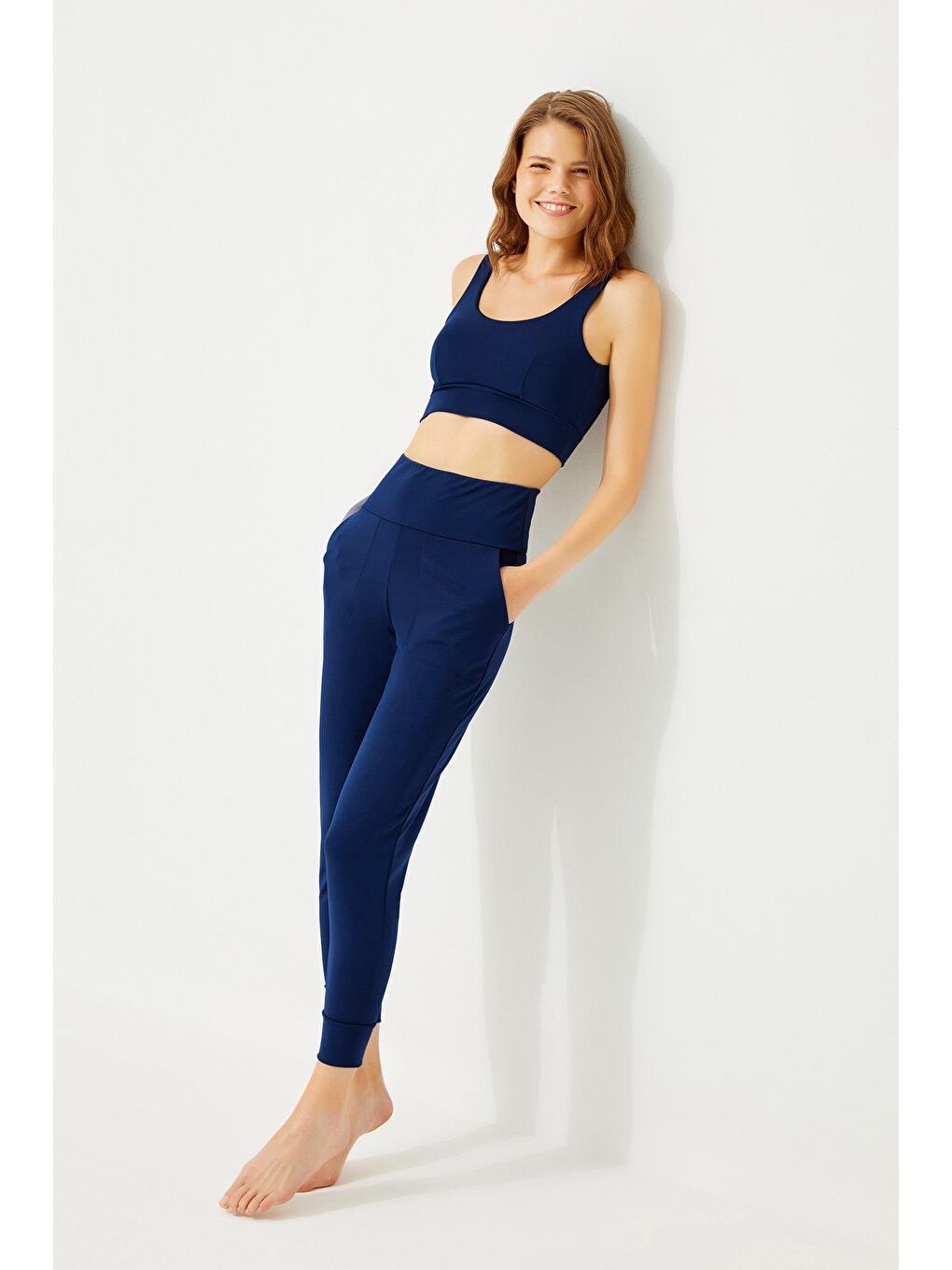 Lacivert Yüksek Bel Çift Cepli Kadın Jogger Eşofman Altı-7