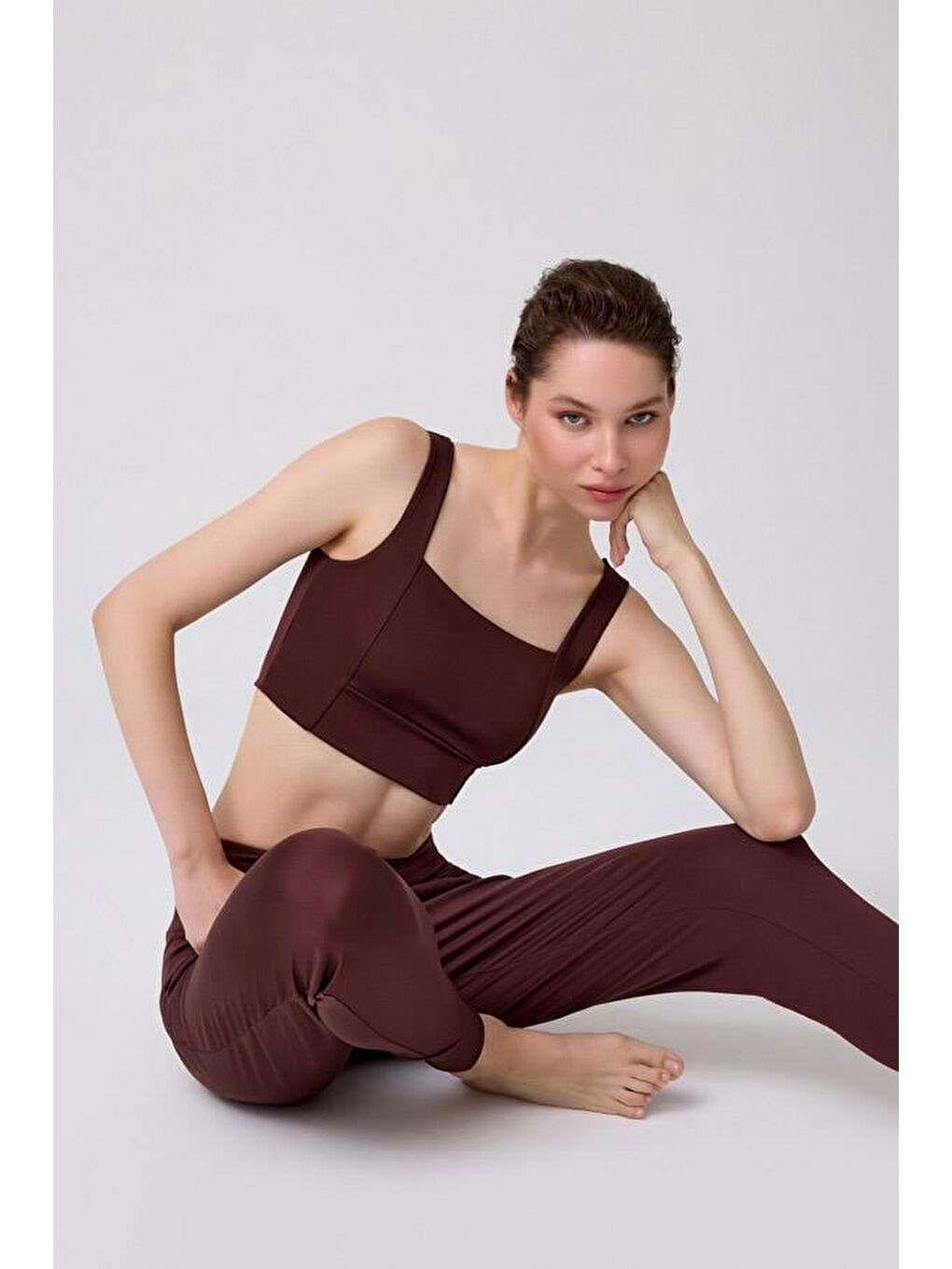 Kahverengi Yüksek Bel Çift Cepli Kadın Jogger Eşofman Altı-6