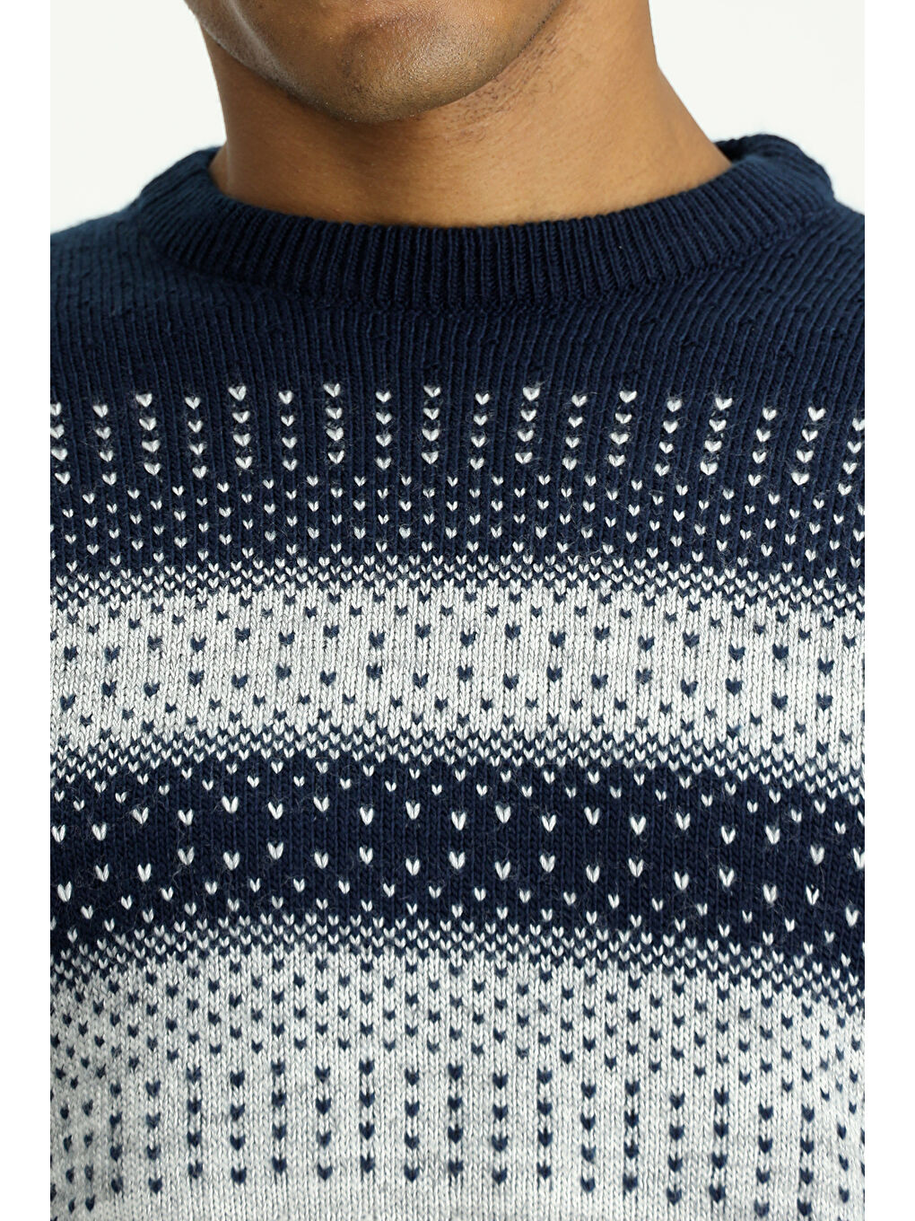 Gri Bisiklet Yaka Regular Fit Desenli Triko Büyük Beden Kazak-4