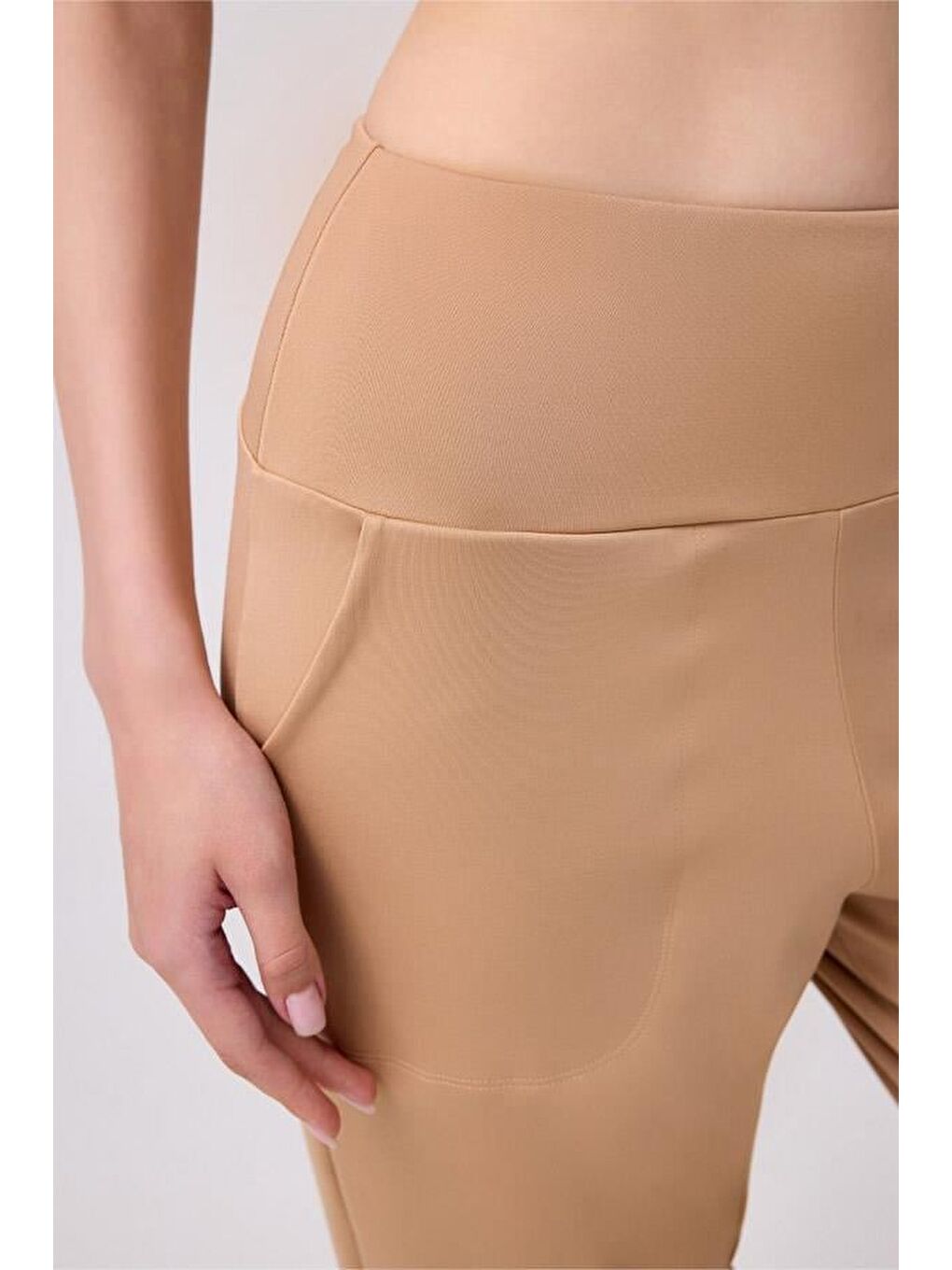 Sarı Bej Yüksek Bel Çift Cepli Kadın Jogger Eşofman Altı-4