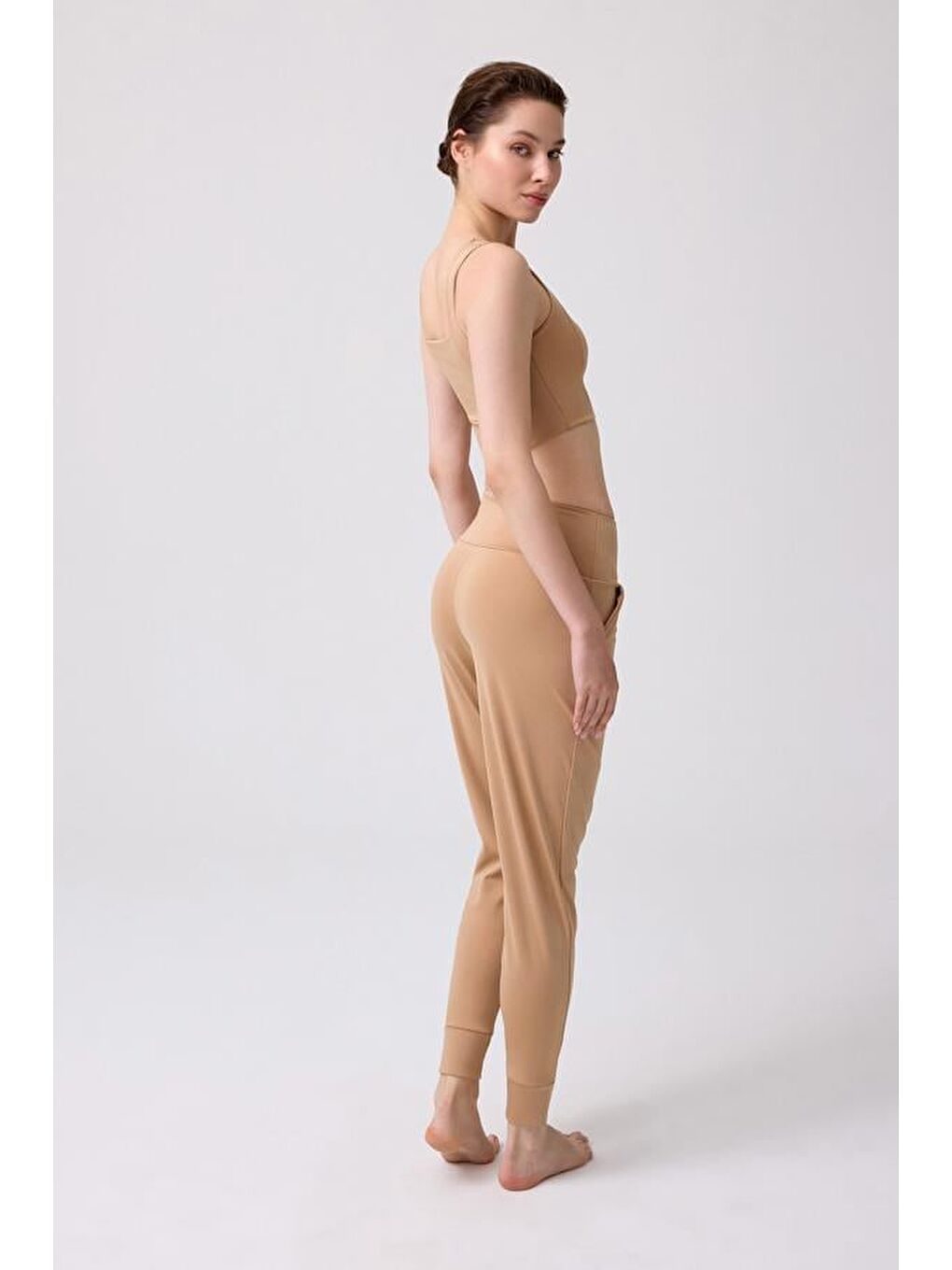 Sarı Bej Yüksek Bel Çift Cepli Kadın Jogger Eşofman Altı-5