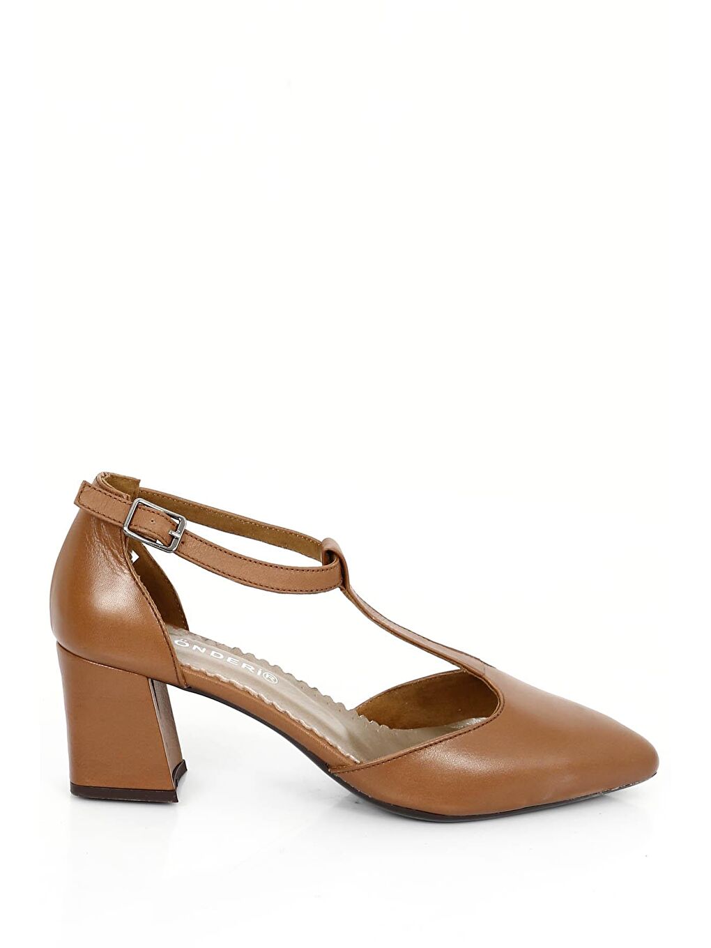 Kahverengi TABA-KAHVERENGİ  Hakiki Deri Sivri Burun Bilek Bağlı Orta Kalın Topuklu Kadın Ayakkabı 24182-3