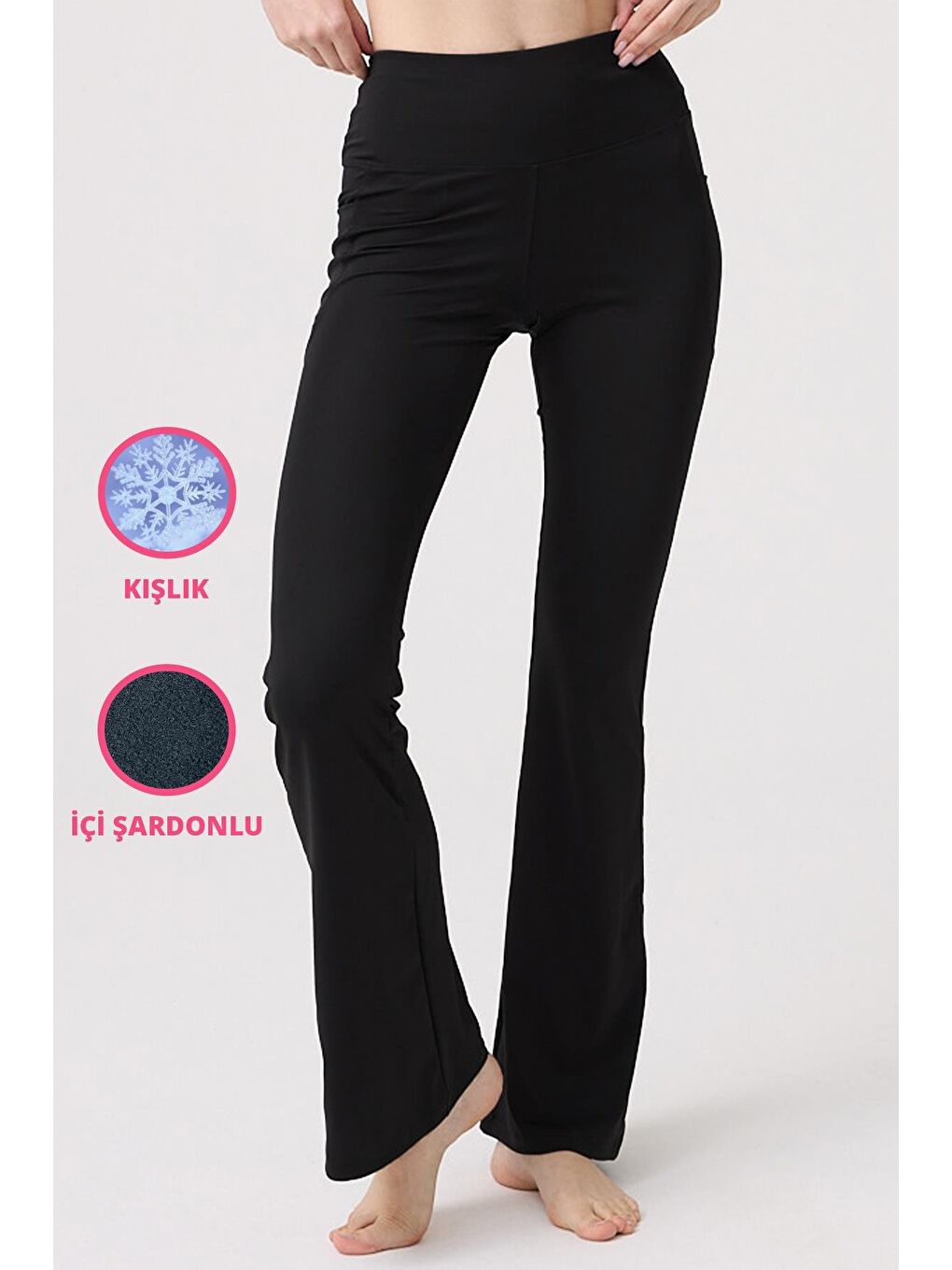 Siyah Şardonlu Yüksek Bel İspanyol Paça Kadın Tayt