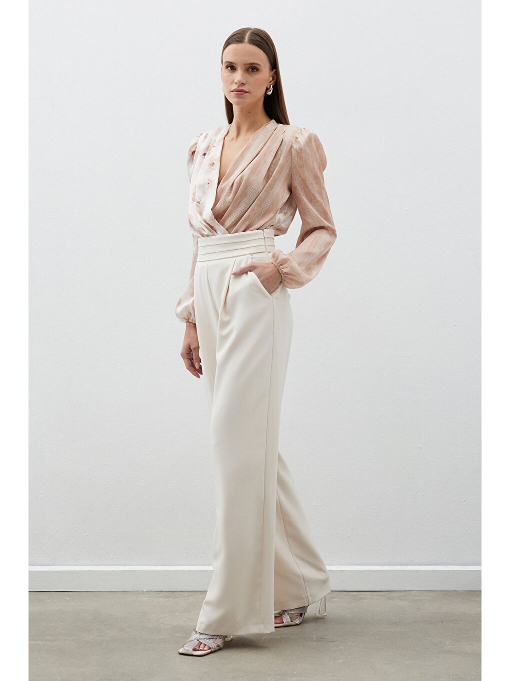 Bej Bel Detaylı Cepli Pantolon - Taş-2