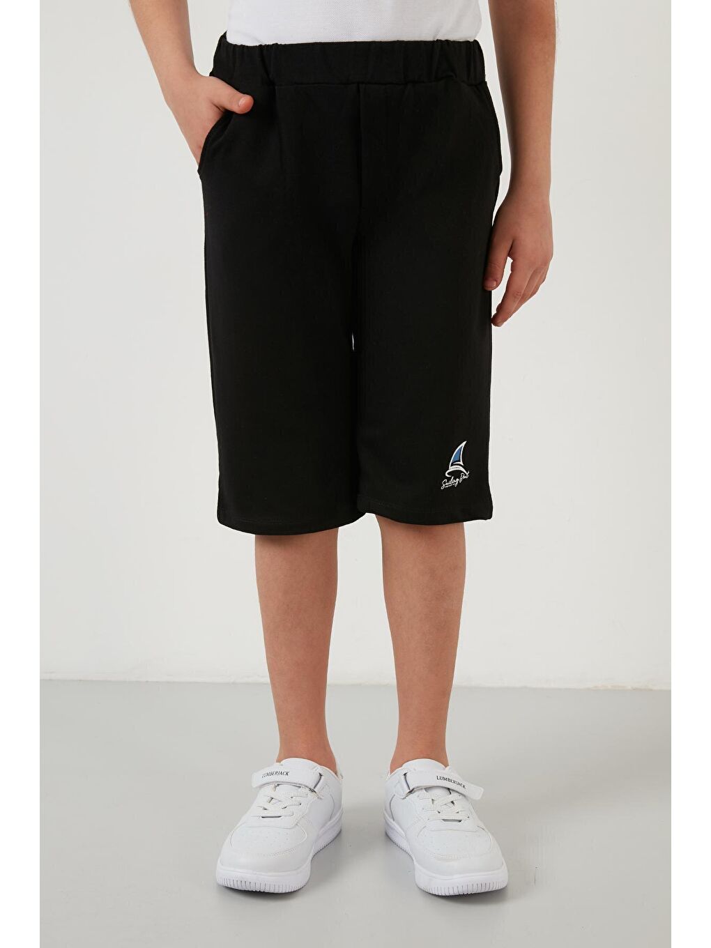 Beyaz Baskılı Elastik Bel Bantlı Polo Yaka % 100 Pamuk 2'li Alt-Üst Takım 59213423-3