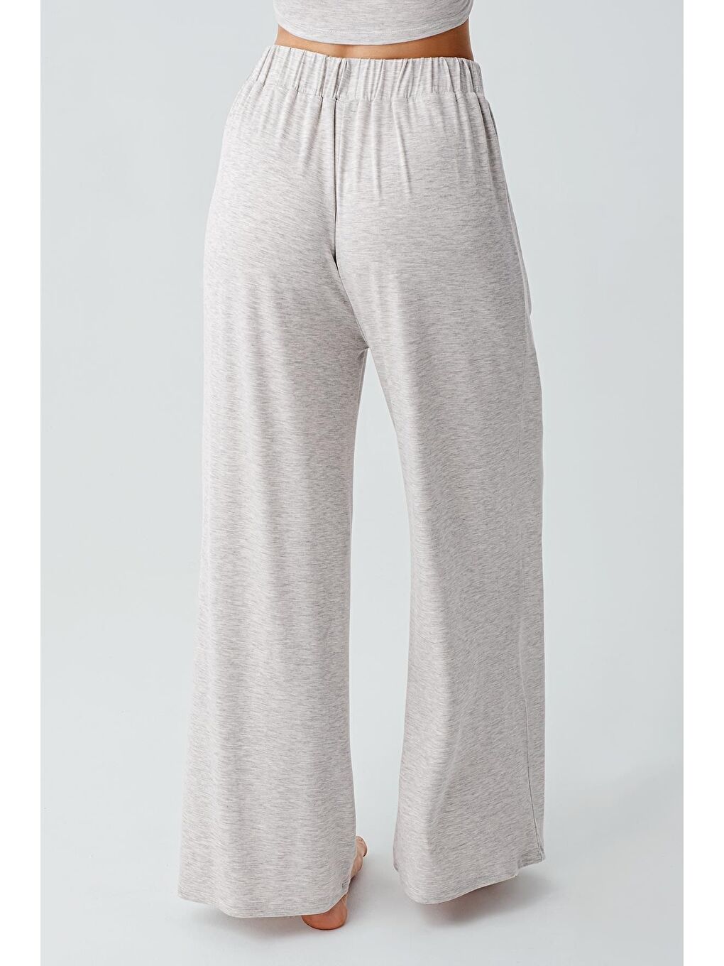 Gri Kısa Kollu Crop Bol Paça Esnek Viskoz Pijama Takım 17216-7