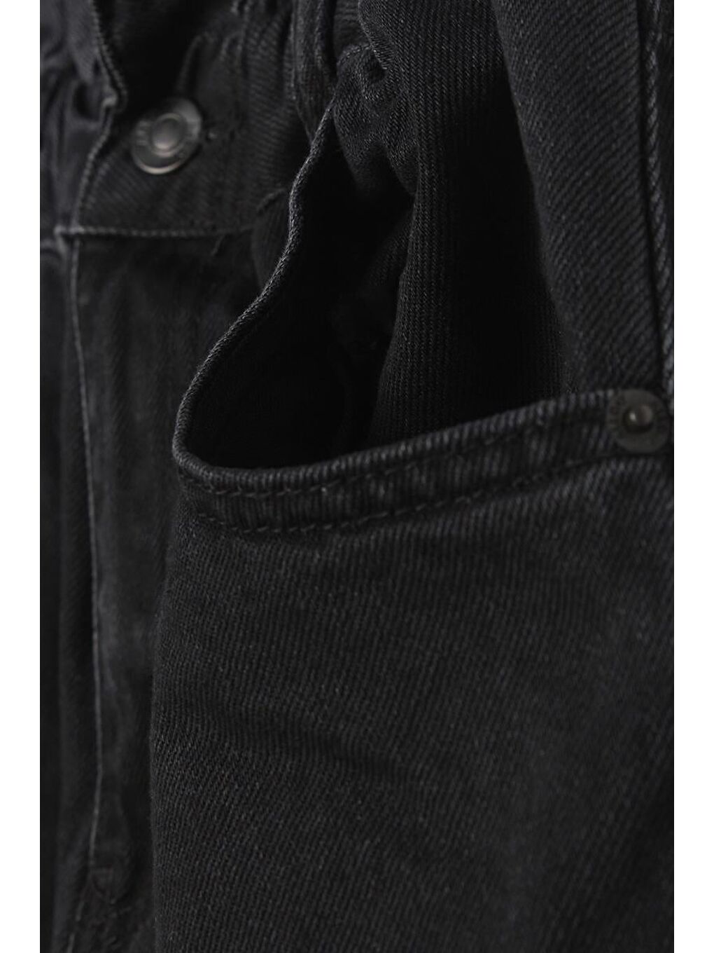 Antrasit-Beli Büzgülü Slouchy Jean Pantolon-4