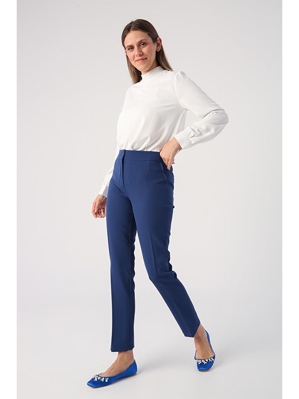 İndigo Elastanlı Cigarette Pantolon-2