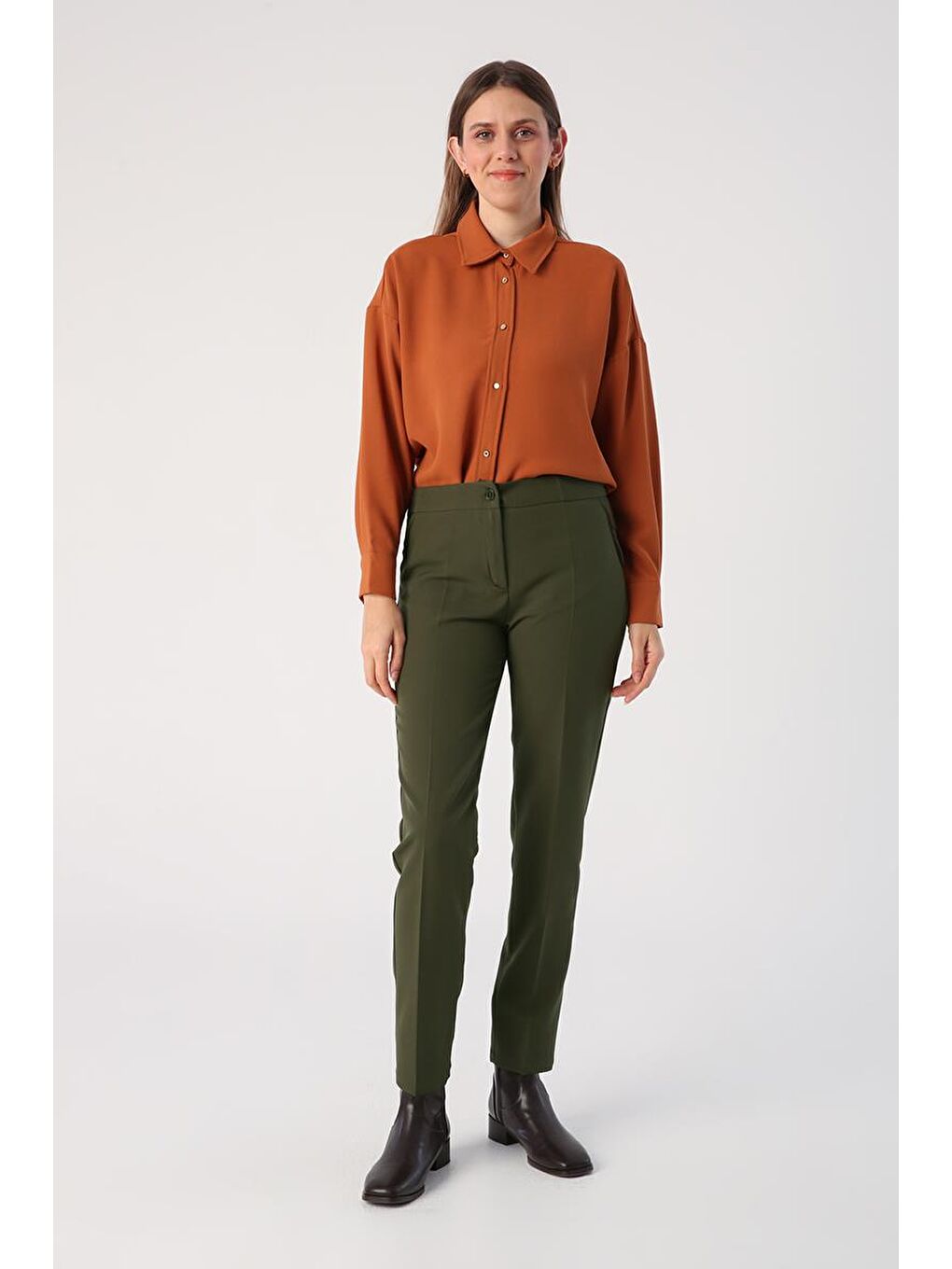 Haki Elastanlı Cigarette Pantolon-1