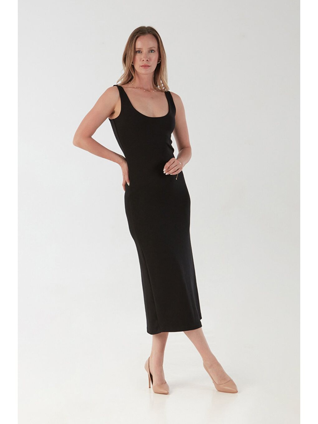 Siyah Basic Kalın Askılı Salaş Modal Elbise-2