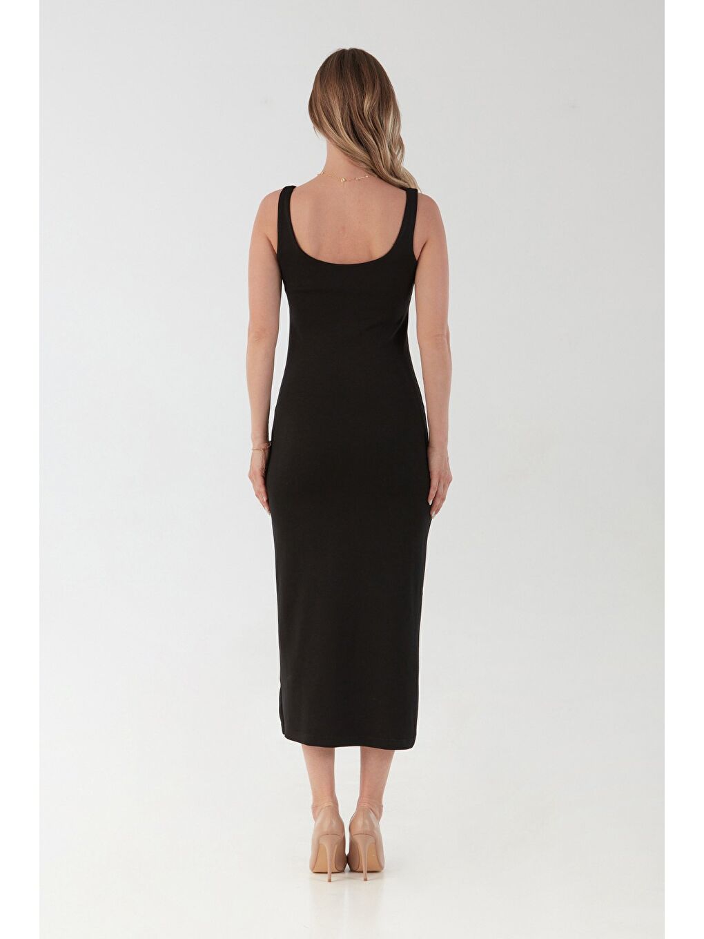 Siyah Basic Kalın Askılı Salaş Modal Elbise-3