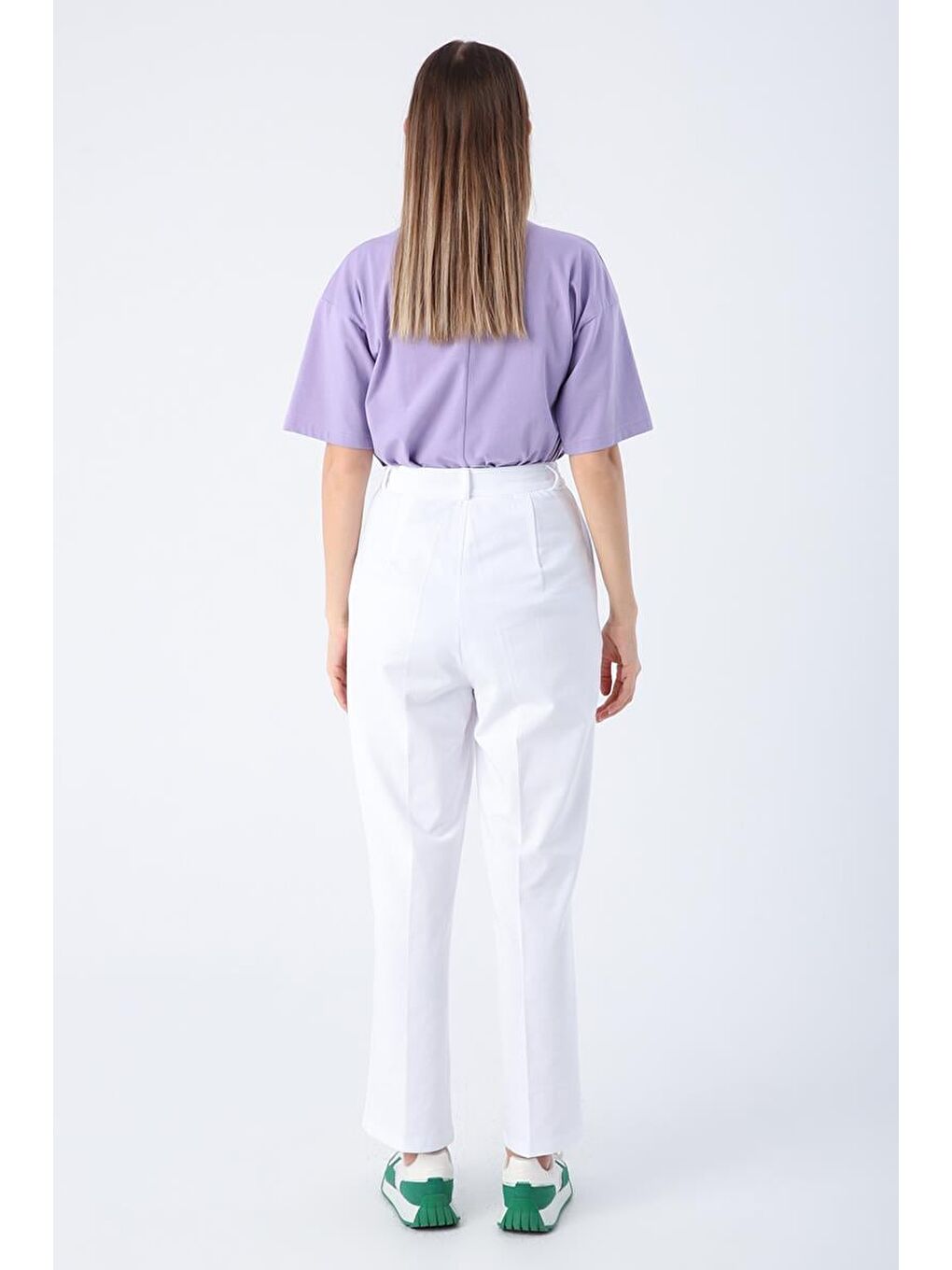 Beyaz-Pileli Pamuklu Örme Pantolon-3