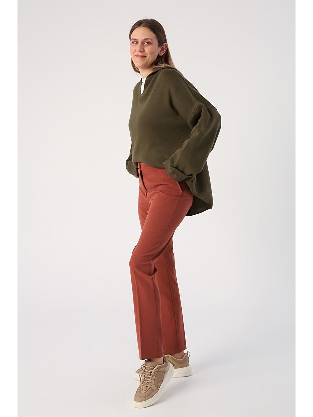 Kahverengi Kiremit Elastanlı Cigarette Pantolon-2