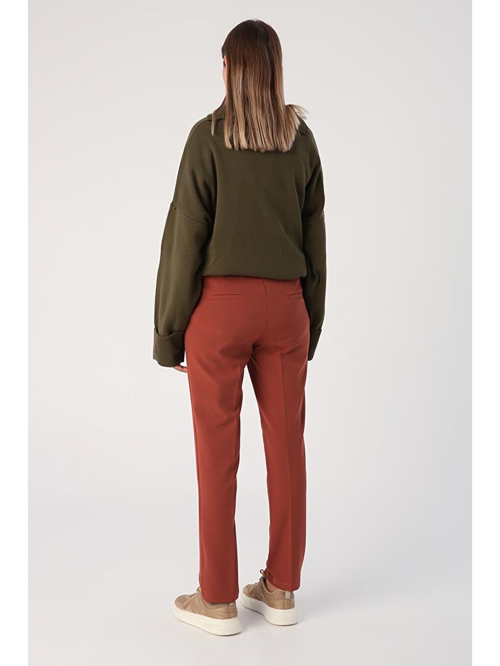 Kahverengi Kiremit Elastanlı Cigarette Pantolon-3