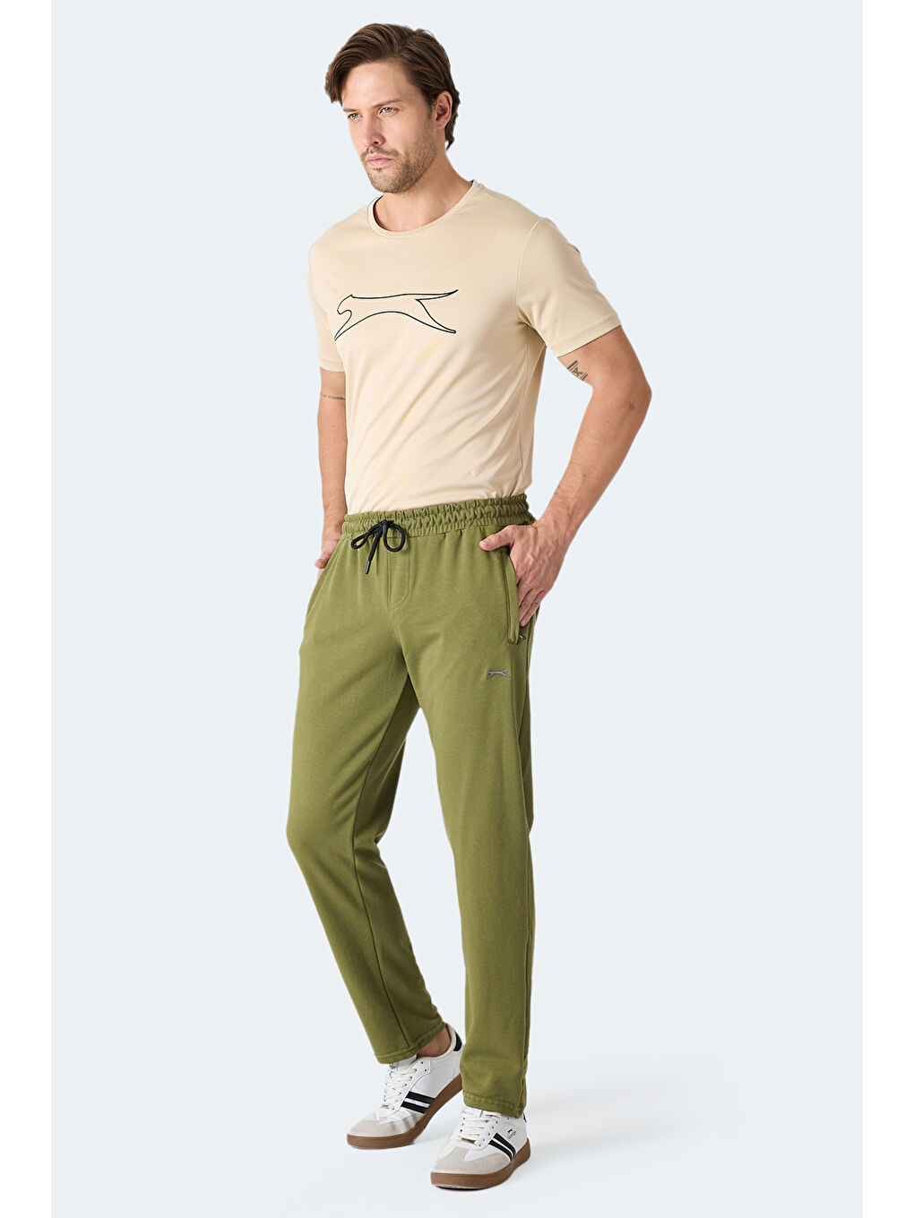 KIRABO IN Erkek Fermuar Cepli Dar Paça Haki Eşofman Altı-1