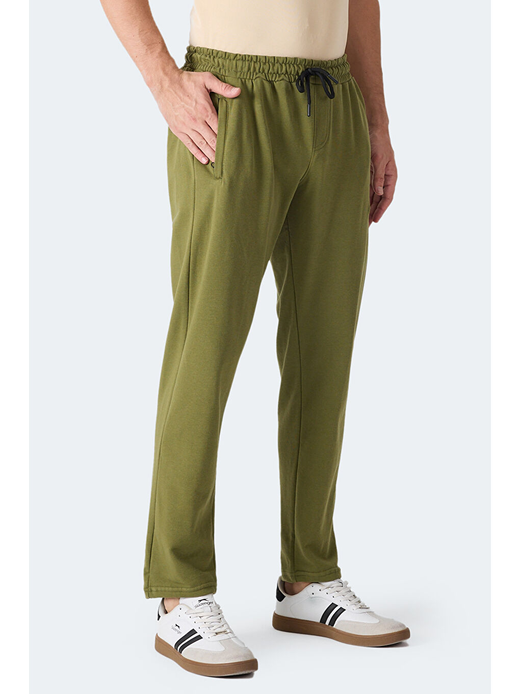 KIRABO IN Erkek Fermuar Cepli Dar Paça Haki Eşofman Altı-2