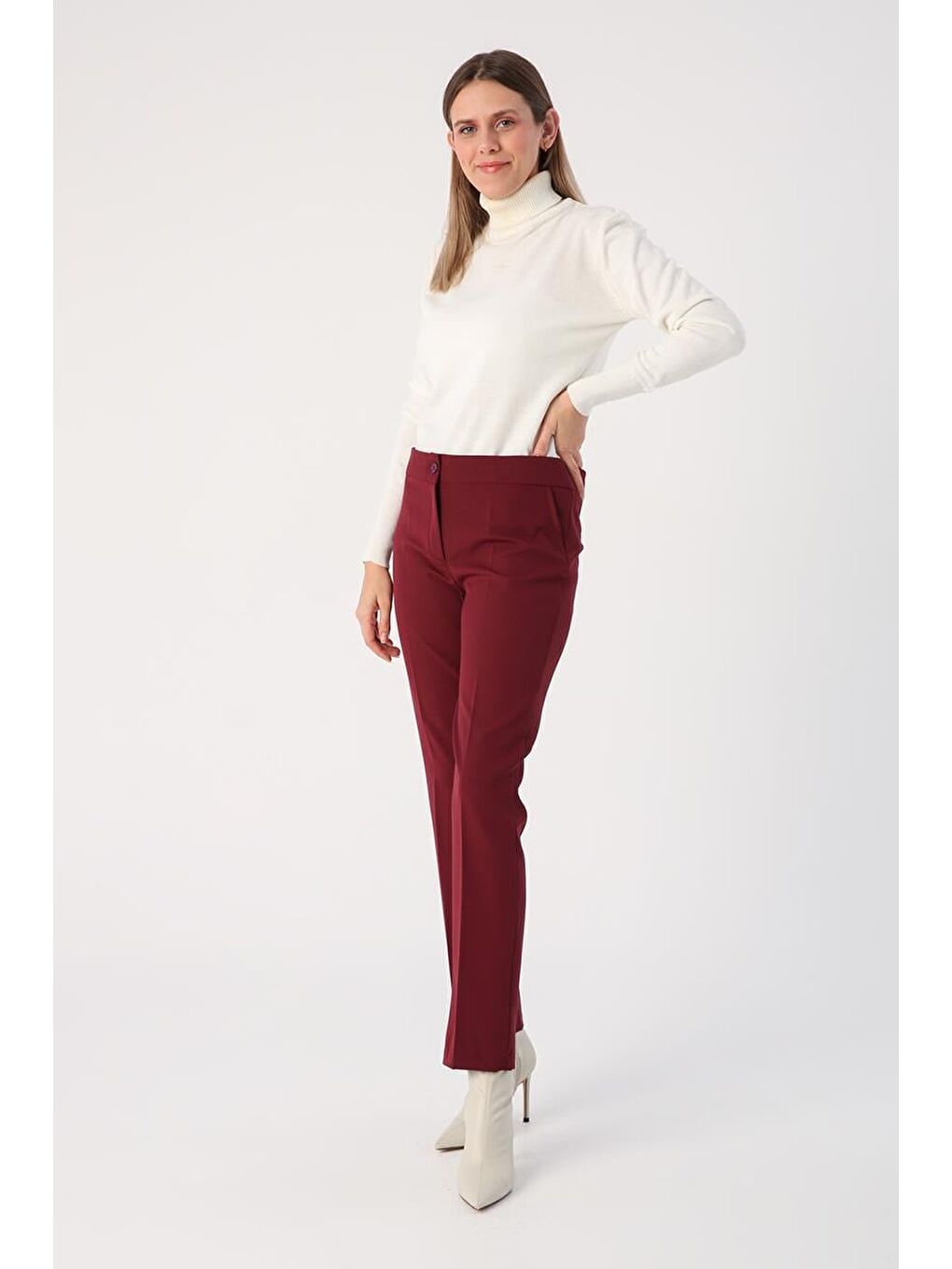 Bordo Elastanlı Cigarette Pantolon