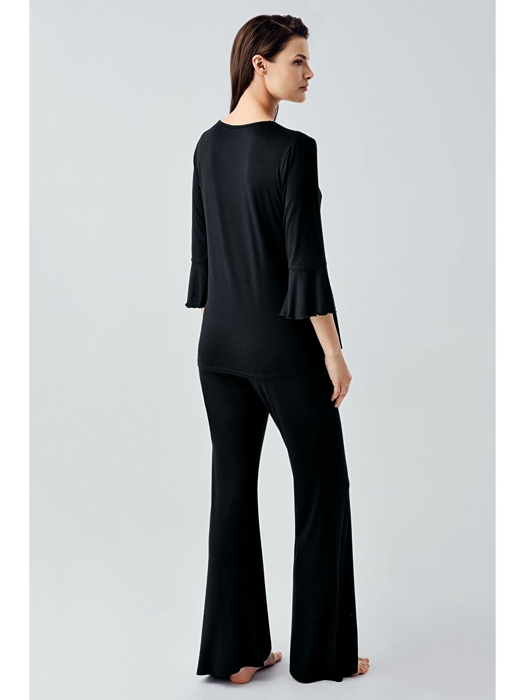 Siyah Truvakar Kol İspanyol Paça Esnek Viskoz Hamile Pijama Takım 17215-5