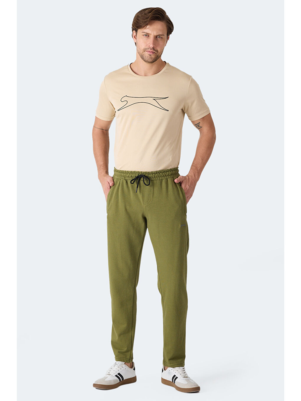 KIRABO IN Erkek Fermuar Cepli Dar Paça Haki Eşofman Altı-6