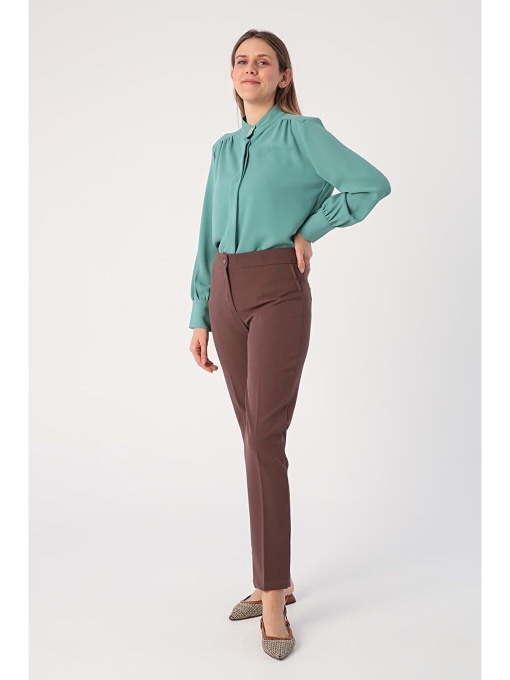 Bej Vizon Elastanlı Cigarette Pantolon-2