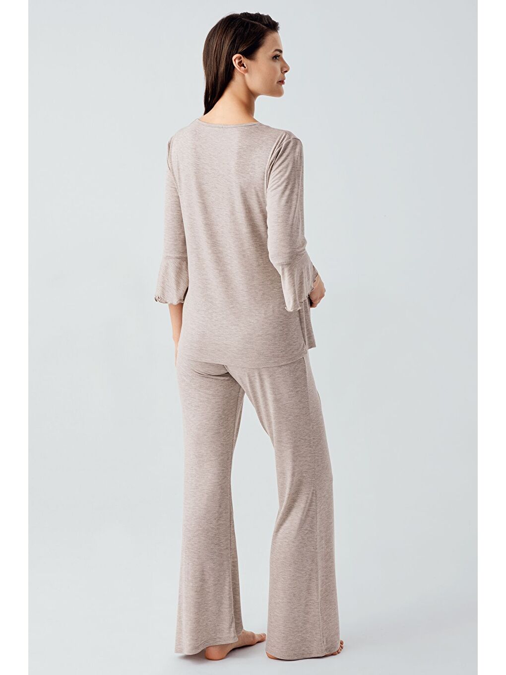 Bej Truvakar Kol İspanyol Paça Esnek Viskoz Hamile Pijama Takım 17215-5
